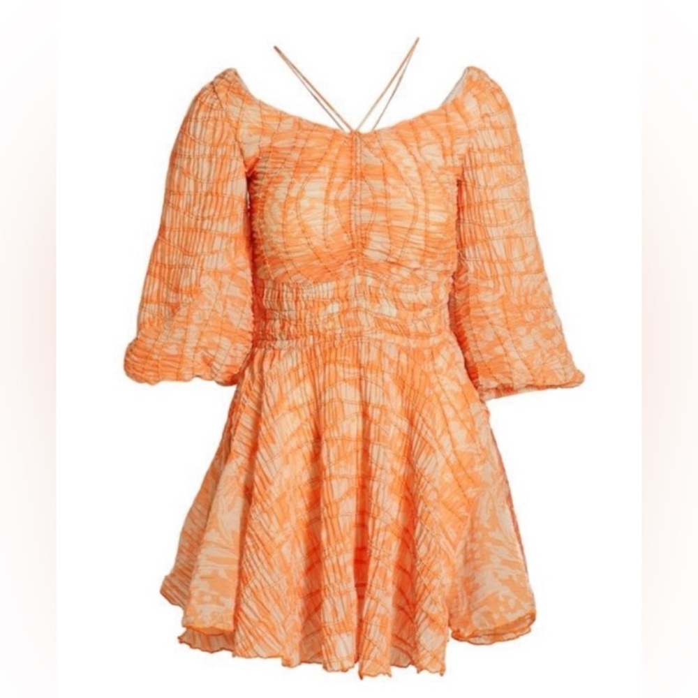 Jonathan Simkhai Lena Puff Sleeve
Melon Orange Leafy Floral Mini Dress